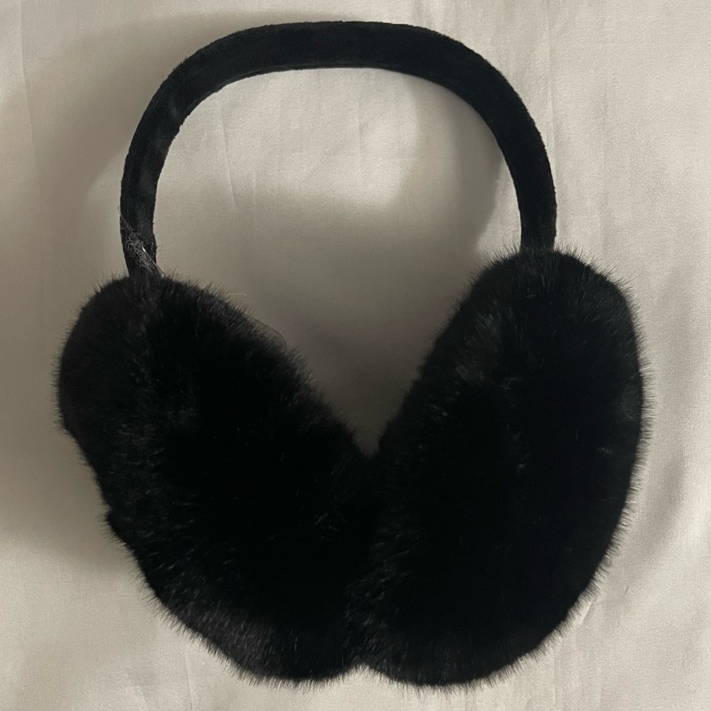 Black foldable fuzzy faux fur earmuffs
